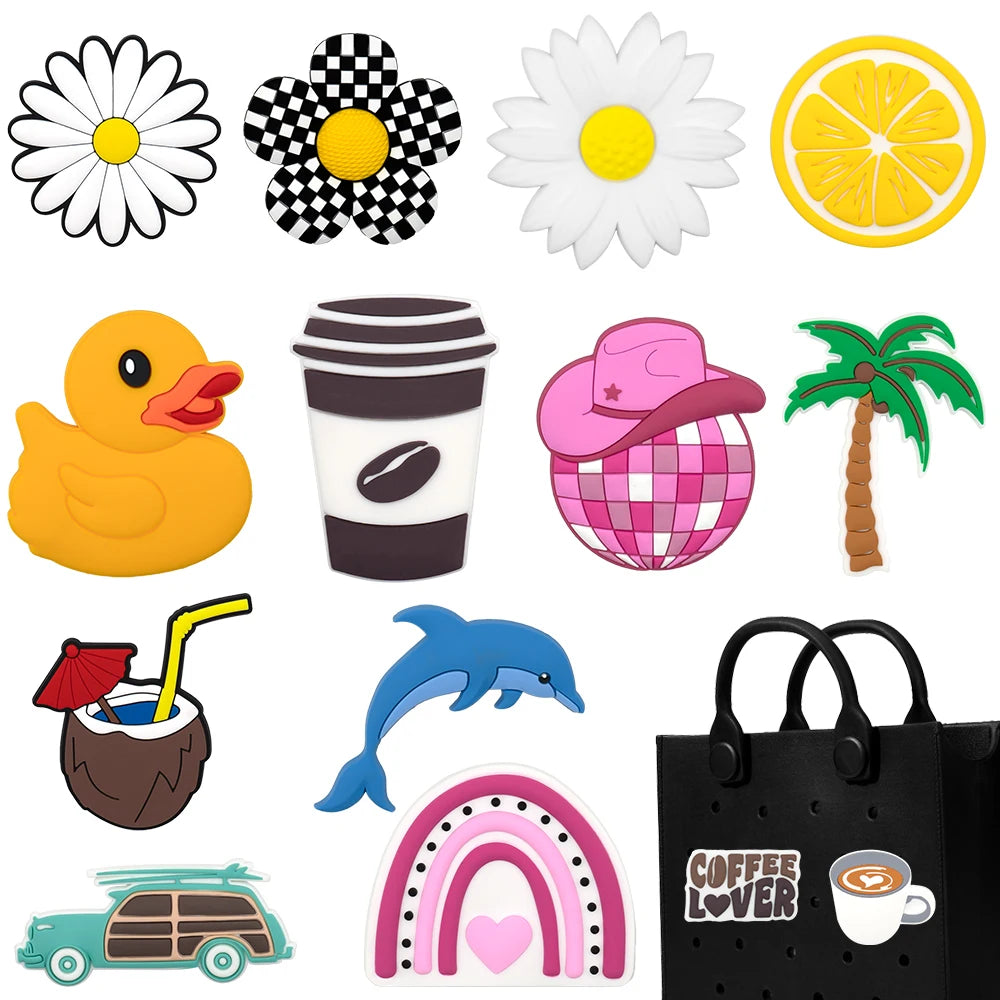 Croxi Charm Beach – Decorative Coconut, Lemon & Flamingo Charm for Bag