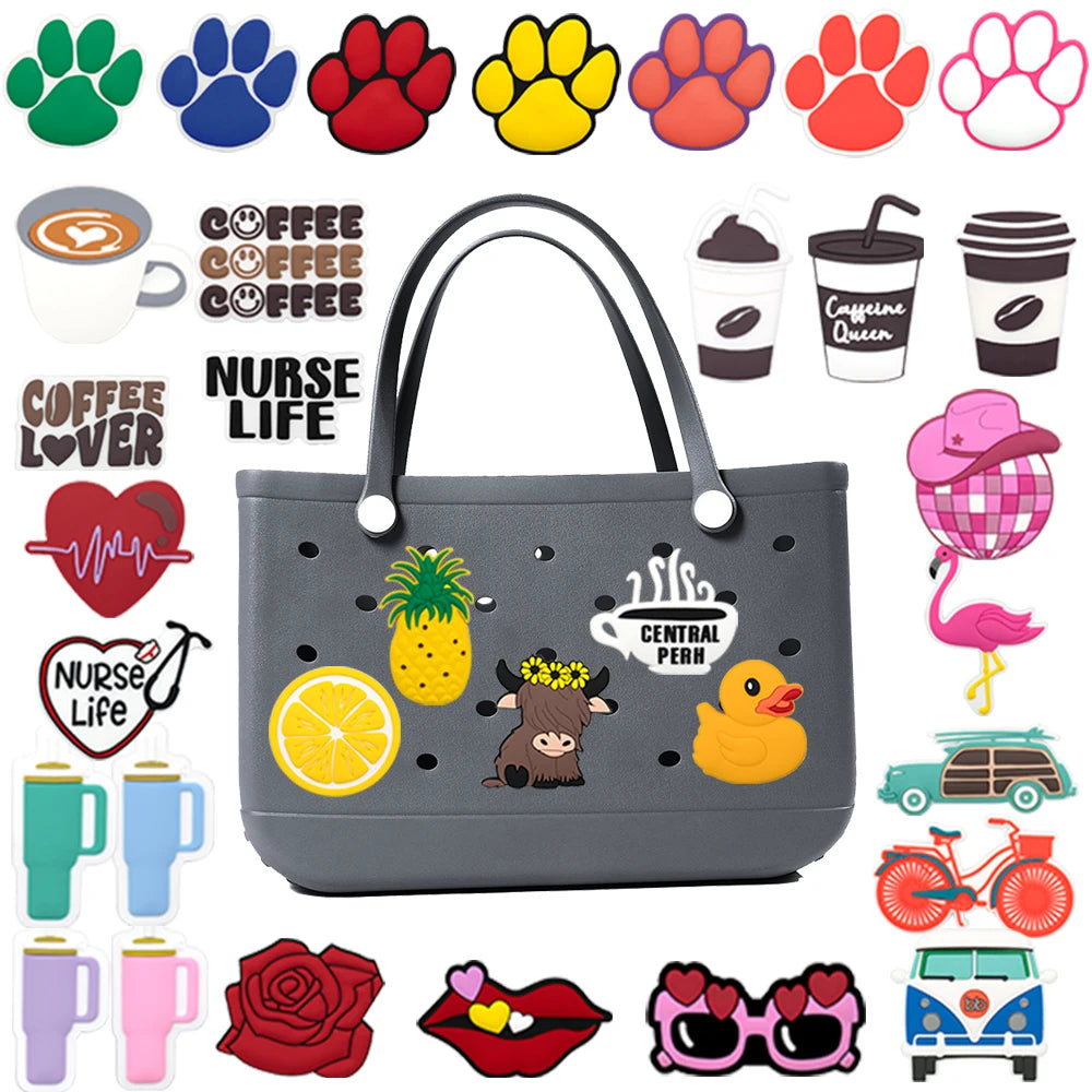 Croxi Charm Mode – Decorative Coffee, Lemon & Pineapple Charms for Handbags